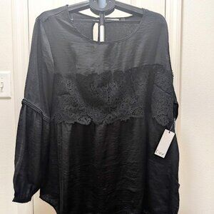 NWT Dex Plus Black and Lace 2X New Top Blouse Shirt